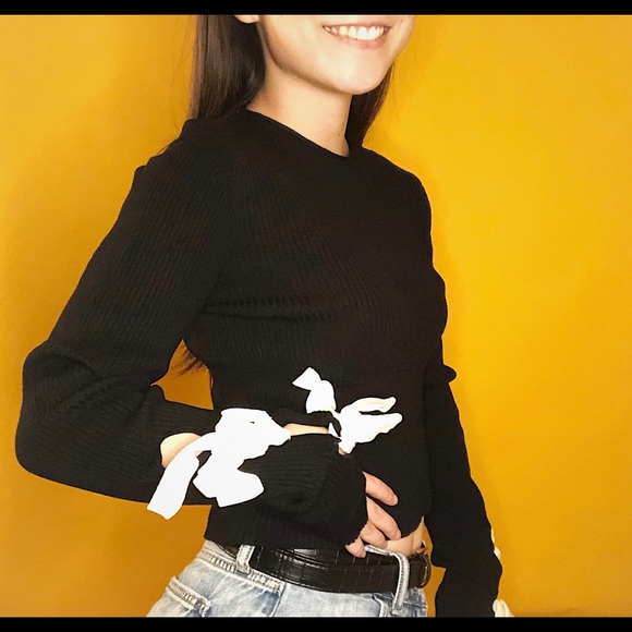 Zara | Black Sweater with ribbons | Size S - Picture 3 of 4